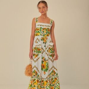 FARM Rio White and Yellow Floral Maxi Dress